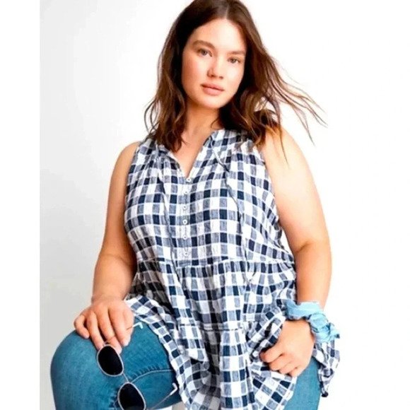 Pilcro and the Letterpress Gingham Neve Tiered Blouse - EUC - Anthro Peplum Tank - Picture 1 of 7